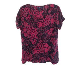 Gap Floral Printed Blouse Pink Black Short Sleeve